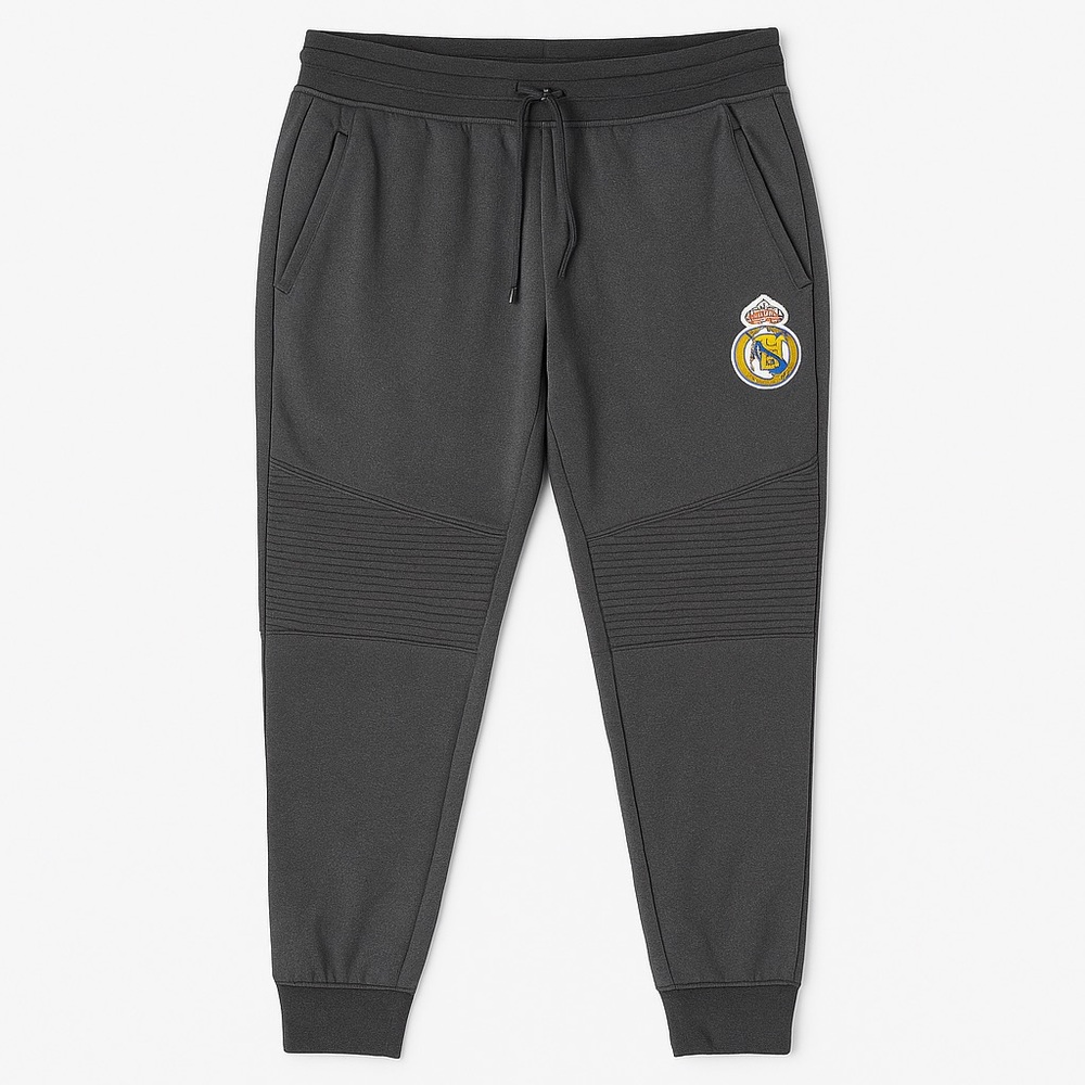 Official Real Madrid men’s joggers in dark gray, size Large (L/G).